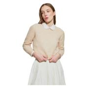 Beige Uld Mohair Cropped Jumper