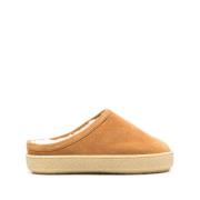 Suede Flatform Mules med Shearling Foring