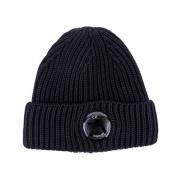 Tynd uld beanie med frontlinse detalje