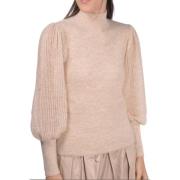 Beige Alpaca Sweater med engelsk strik