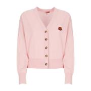 Pink Uld Cardigan med Boke Flower Broderi