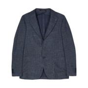 Marineblå Melange Blazer med Knapper