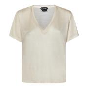 Beige V-hals Silke T-shirts og Polos