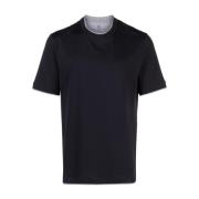 Blå T-shirt med Grå Kant af Brunello Cucinelli