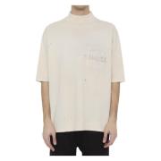 Beige Højhalset T-shirt med Unik Kant