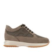 Brun Nubuck Sneakers med Tekstilindsatser