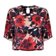 Blomstret V-halset kort bluse