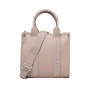 Beige Broderet Logo Taske