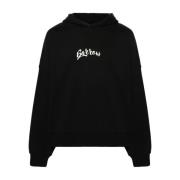 Sort Sweater med Hætte og Logo Detalje