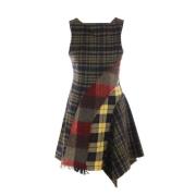 Multifarvet Tartan Patchwork Kjole