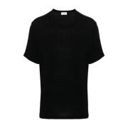 Sort Crew Neck T-shirt i Viskose og Uld Blanding