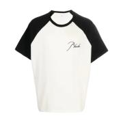 Vintage Hvid/Sort Raglan T-Shirt med Logo Broderi