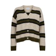 Stribet Cardigan i Sand Army Sort