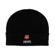 Sort Boke Flower Uld Beanie