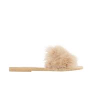 Mia Beige Marabou Fjer Sandaler