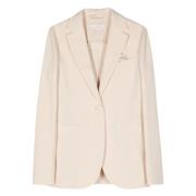 Creme Bomuld Oxford Blazer med Lommetørklæde