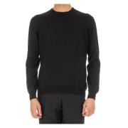 Sort Crew Neck Sweater Italiensk Fremstillet