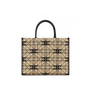 Jacquard Shopper Taske Beige/Sort