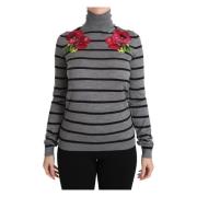 Luksuriøs Blomst Broderet Cashmere-Silke Sweater