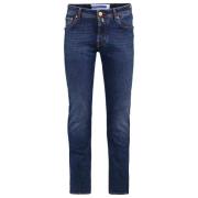 Slim Fit Denim Jeans med Broderi og Læder Patch