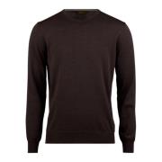 Brown Merino Wool Crew Neck, Elbow Patch