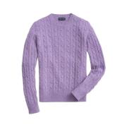 Sweater i lambswool med kabelmønster og rund hals