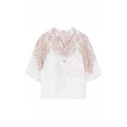 Hvidtprint Bluse med V-Hals