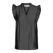 Frill Top Bluse med V-hals