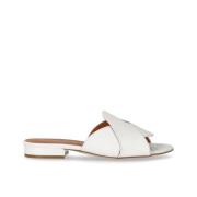 Hvid Læder Kryds Slide Sandal