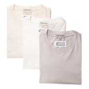 Taupe Beige White Cotton T-Shirt Sæt