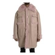 Pink Shearling Lang Frakke Jakke