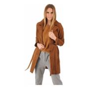 Velour læder trench coat cognac