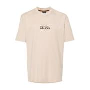 Beige T-shirt med Logo Detalje