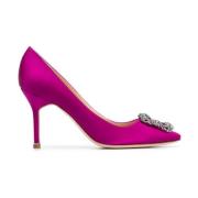 Mørk Pink Satin Juvelspænde Pumps