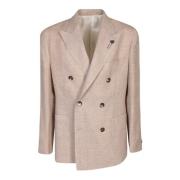 Beige Linnedobbeltbrystet Blazer