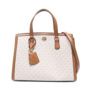 Beige Satchel Taske med Acorn Detalje