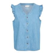 V-Neck Top Bluse med Ruffles