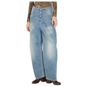 Tapered Jeans med Knappelukning og Vasket Motiv