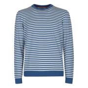 Stribet Crew-Neck Pullover i Lyseblå