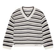 Stribet Bomuld V-Hals Sweater