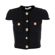 Sort Jewel Button Strik Top