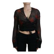 Sort Blomstret Wrap Top