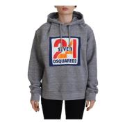 Grå Logo Print Bomuld Hoodie