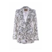 Blomstret Linned Blazer Klassisk Pasform