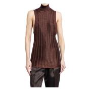 Metallic Ribbed Turtleneck Sleeveless Mini Kjole