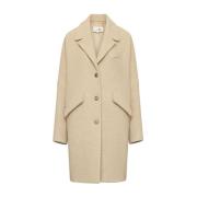 Beige Uldblanding Fleece Frakke