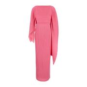 Pink Plisseret Chiffon Asymmetrisk Ærme Kjole