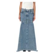 Denim Cut-Out Maxi Nederdel Lyseblå