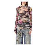 Mesh Moto Top Pink Floral Print