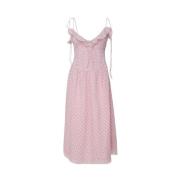 Pink Retro Ruffled Neckline Kjole